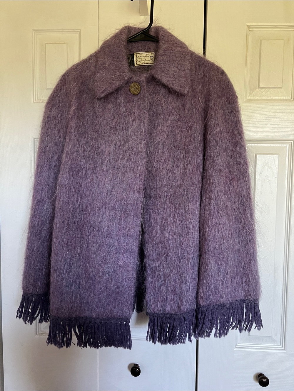 Lilac Mohair Fringe Coat with Single-Button Collar